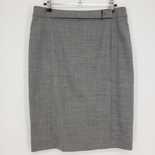 Falda lápiz Hugo Boss lana virgen 8 gris micro cuadros cinturón calce ajustado tiro alto