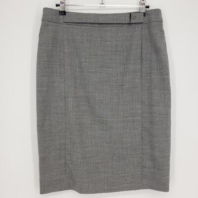 Hugo Boss Virgin Wool Pencil Skirt Gray Micro Plaid Belted Slim Fit High  Rise