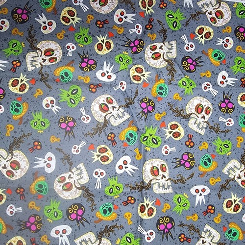 1 yd Jorge Gutierrez Quilting Treasures Day of the Dead Art Sugar Skulls/gray - Picture 2 of 2