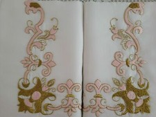 Riche drap brodé En Pur Lin 100% avec Broderie Punto Plein Or à la Main Shees