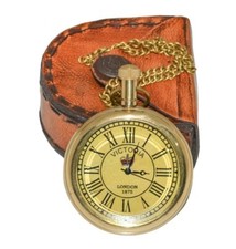 Antique Vintage Maritime Victoria London Brass Pocket Watch W/Leather Box gift