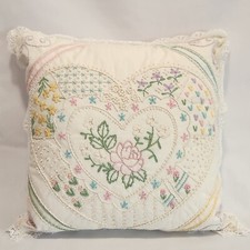 Something Special Candlewicking Hand Embroidered Spring Throw Pillow Heart 80's