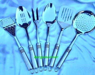 Küchenutensilien Set 7-teilig Schlitzwender Löffel Servierlöffel Abschäumer Gabel Ständer