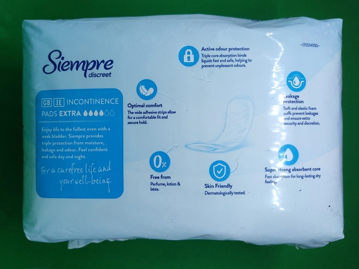 Siempre Incontinence Pads 12 Pads Discreet Odour Protection Extra Comfort  Strong