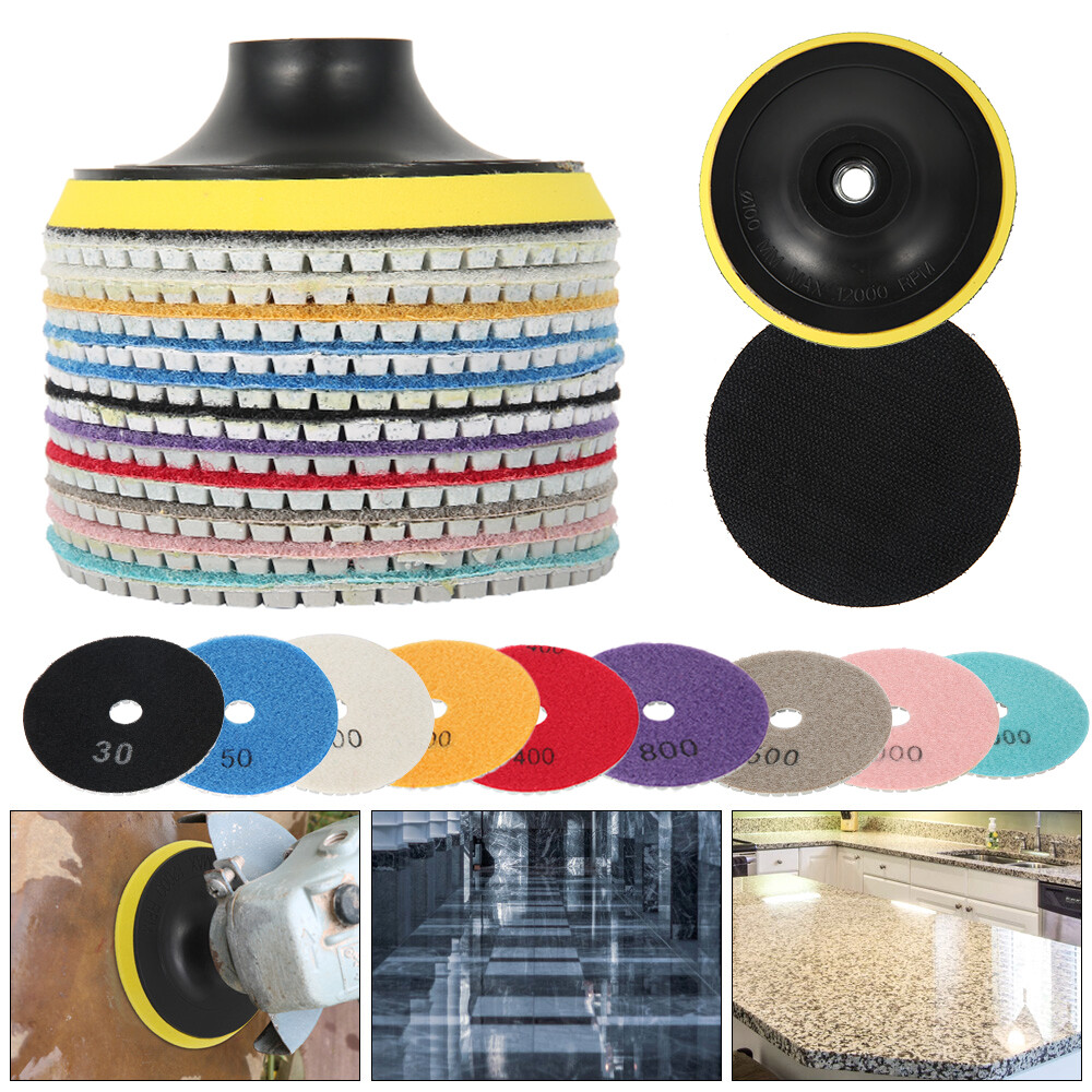 13Pcs 4'' Diamond Polishing Pads Felt Disc Mixed Set Stone Concrete