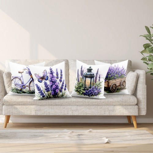 4pcs Rustic Butterfly Purple Lavender Pillow Case Cushion Cover Sofa Home Decor - Picture 6 of 6