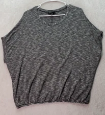 AB Studio Blouse Top Womens Size Medium Gray Striped Knit Rhinestone Round Neck