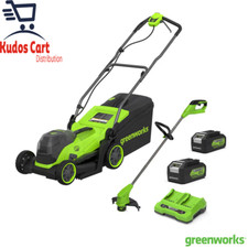Greenworks 48V 36Cm Cordless Lawn Mower & 24V 25Cm Line Trimmer Bundle Batteries