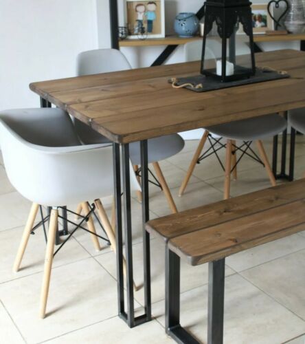 Industrial Style Dining Table And Bench Set Vintage Style Rustic solid wood