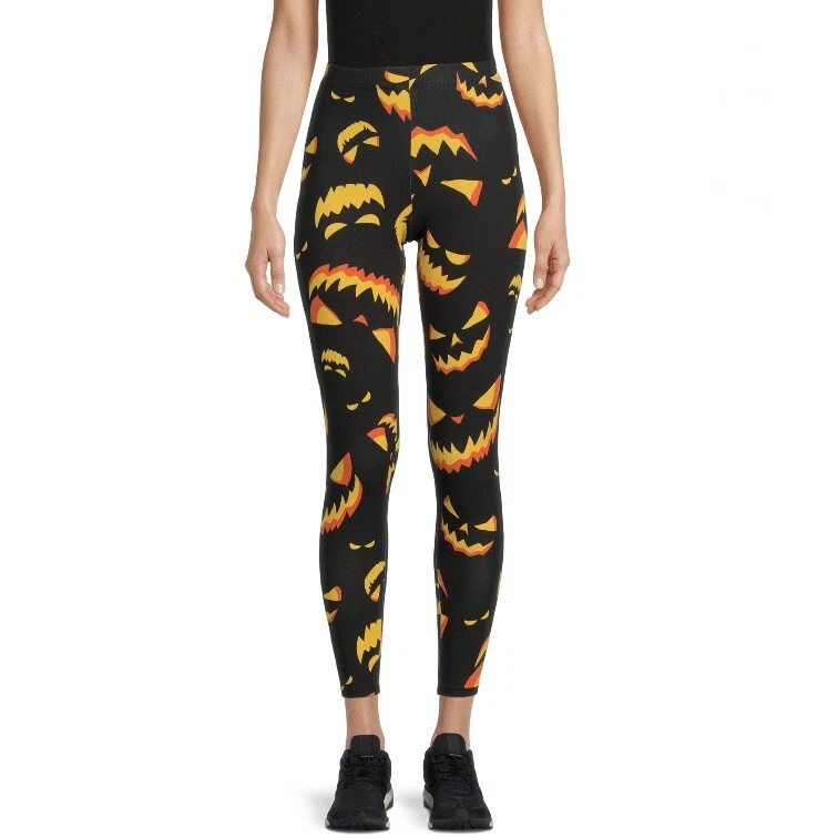No Boundaries Juniors Halloween Ankle Leggings Pumpkin Small