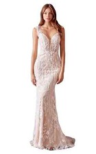 Andrea  Leo Couture Off White Embroidered Lace Column Wedding Gown Size 6 999