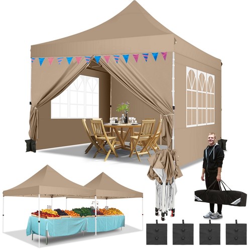 10'x10' Pop-Up Canopy Tent with 4 Removable Sidewalls Outdoor Canopy for Parties - Bild 13 von 61