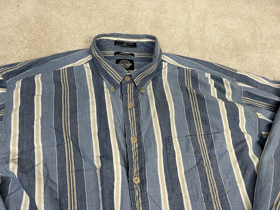 Camisa De Colección Dockers Para Hombres 2XL Azul Índigo Abotonada Informal Rayas Cambray Foto 2 de 4