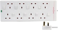 8 GANG WAY 2M METER SURGE PROTECTED SWITCHED EXTENSION LEAD UK MAINS PLUG LONG