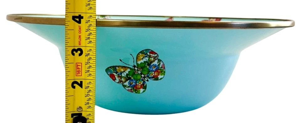 MacKenzie Tazón para Servir Niños Azul Cielo Mariposa Jardín Cuadros Esmalte Grande 11.5" Foto 3 de 4