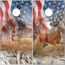 Deer Buck Snow Camo Flag Cornhole Wrap Bag Toss Skin Decal Sticker