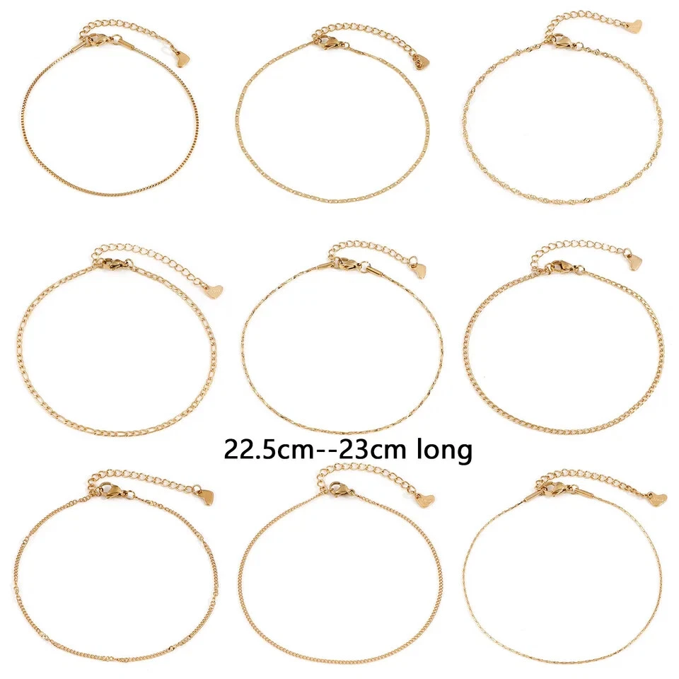 Tobillera de cadena plateada y dorada de acero inoxidable para mujer joyería de playa de verano Foto 2 de 4