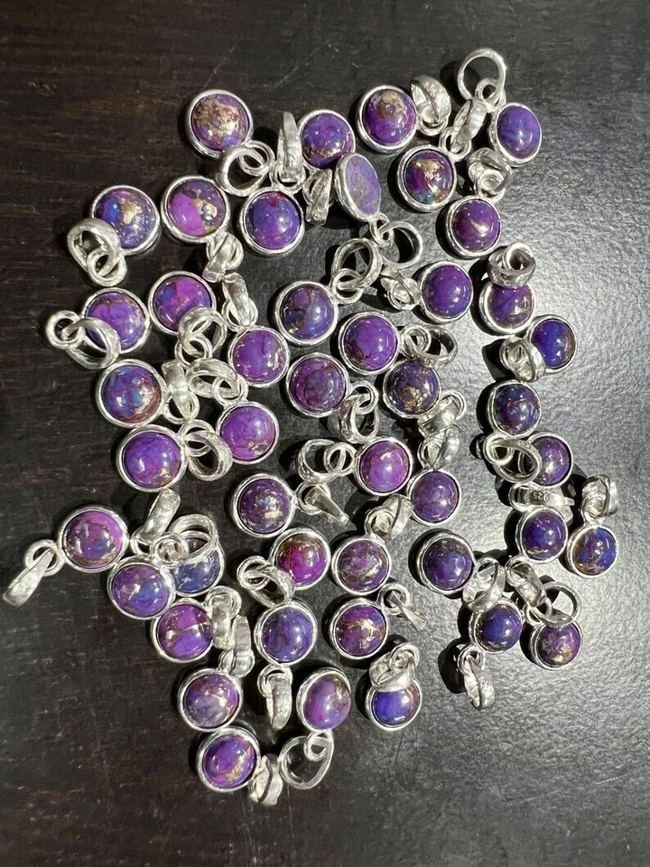 Lila Mohave Türkis Anhänger, Handgemacht Anhänger, 925 Sterling Silber Anhänger - Bild 2 von 4