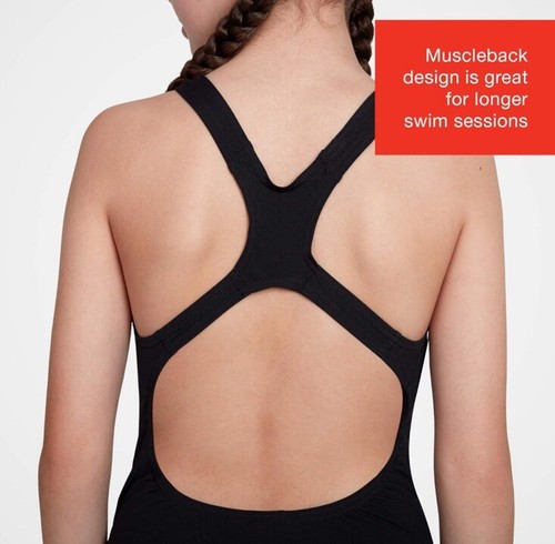 Speedo Girl's Eco End+ Medalist Swimming Costume Racerback Black 15/16years - Picture 5 of 12