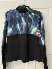 NWT Fila Sport Womens Tru Dry 1/4 Zip Long Sleeve Pullover Black Multi SMALL 55