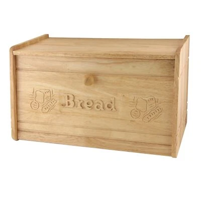 APOLLO Wooden Bread Bin Carved Drop Down Front Lid Food Baked Goods Storage Box Kitchen