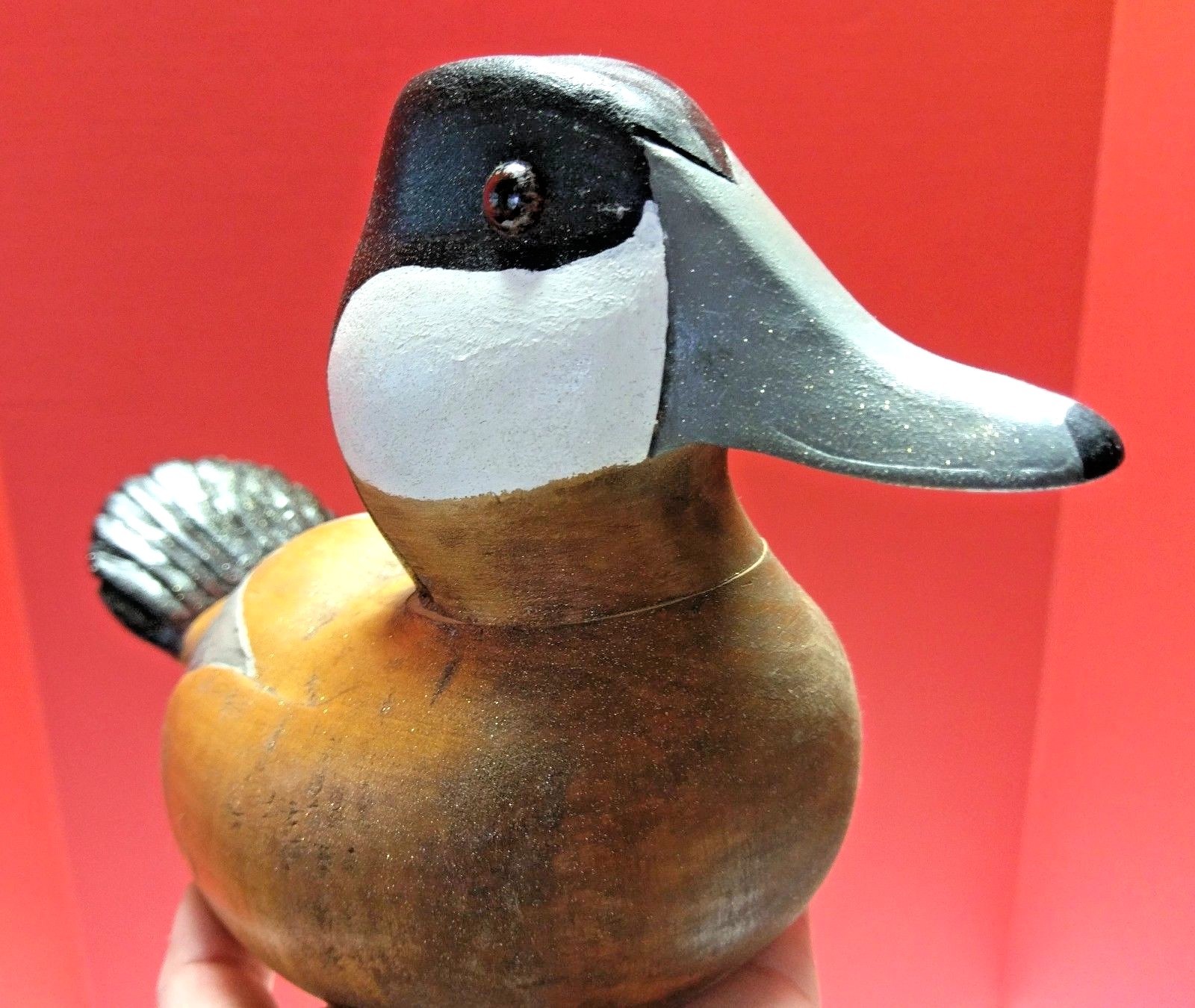 Vintage WBF II 2 Wooden Ruddy Duck Decoy Hand Painted Glass Eyes