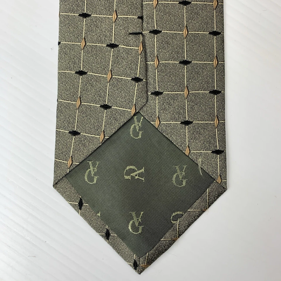 Corbata de seda VALERIO GARATI para hombre talla 3 7/8" x 58" gris negro dorado rejilla corbata iglesia Foto 3 de 4