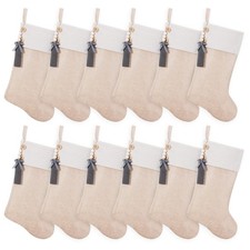 19.5 inch Personalized Burlap Christmas Stockings  Blank Wooden Tags DIY Name,...