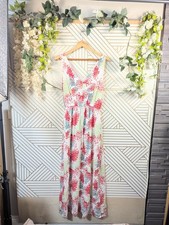 Lucky Brand Sleeveless White Red Print Maxi Dress Boho Lined Pockets Size Medium