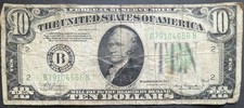 1934 Hamilton 10 $ Ten Dollars Schein Federal Reserve Note A Green Seal Circulated
