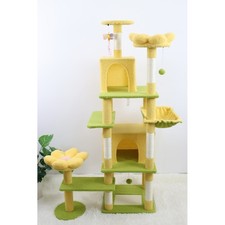 71 inch flower cat tree with large condo removable flower cushion and hammock
