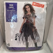 Prom Corpse Halloween Costume 5 PCs, Black Dead Queen, Child Girls L 12-14