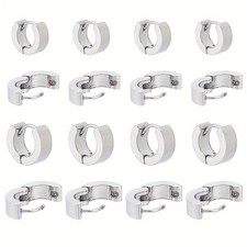 1box 12Pairs 2 Sizes Thick Huggie Hoop Earrings Stainless Steel Ring Earring