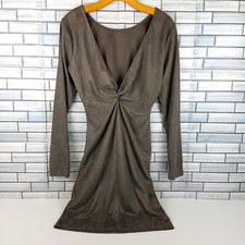 Favlux Fashion Dress Womens L Taupe Faux Suede Wrap Look Body Con Long Sleeve