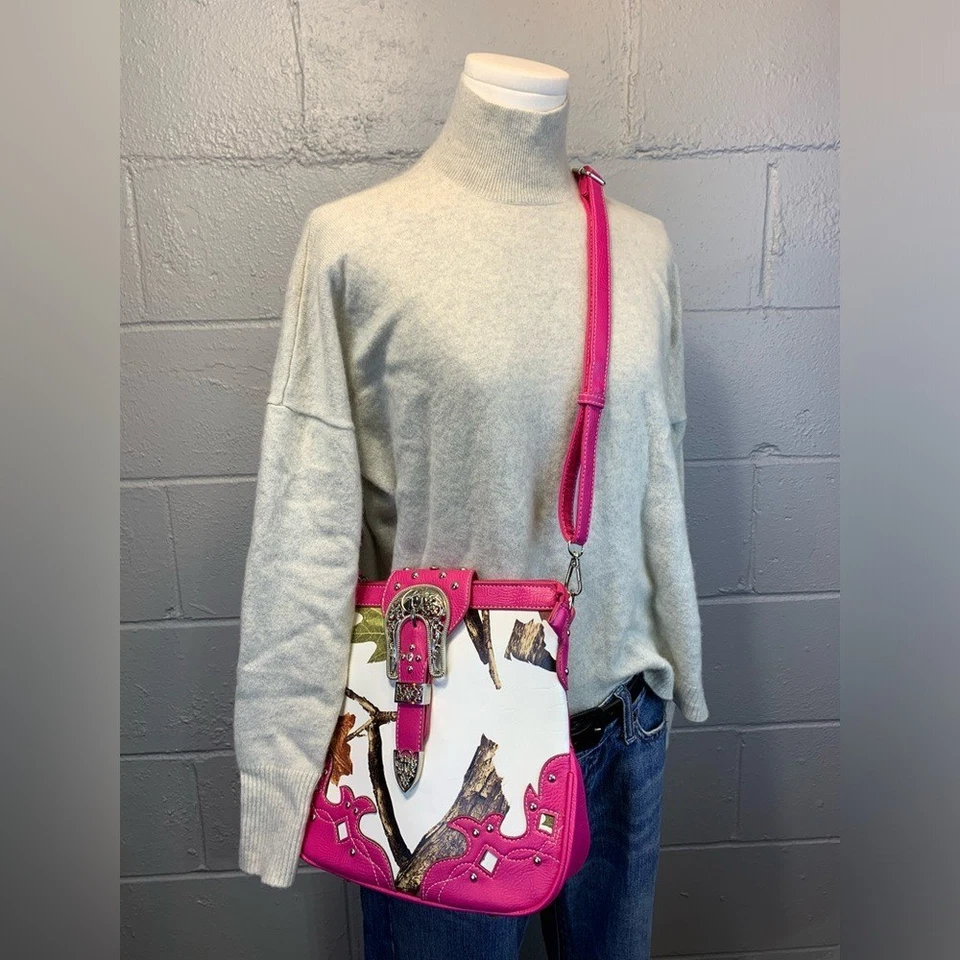 Bolso Bandolera Vaquera de Moda Rosa Camuflado Cuero Sintético Oculto Occidental Foto 2 de 4
