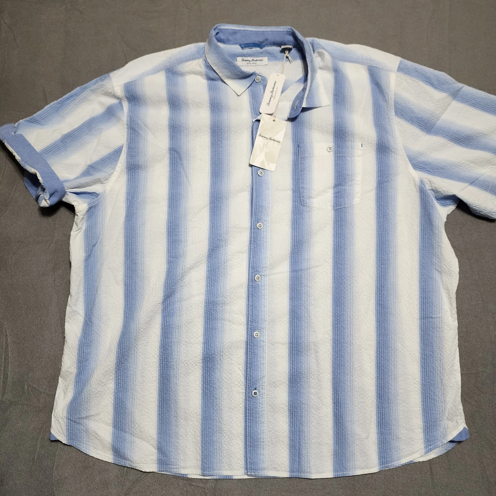 Tommy Bahama New Nova Wave Maliblue Stripe Seersucker Men's Shirt 2XLB Stretch