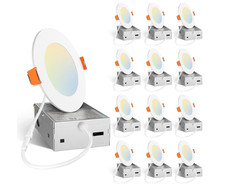 Amico 12 Pack 4 Inch 5CCT Ultra-Thin LED Recessed Ceiling Light Junction Box