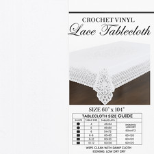 Vinyl Crochet Lace Tablecloth White 60x104 Stain-Resistant Wipeable Durable