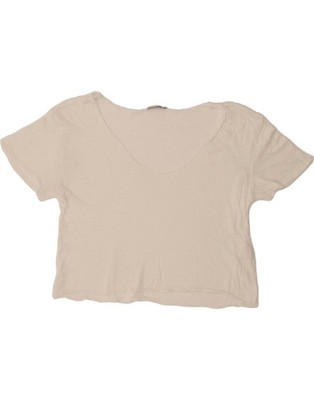 ZARA Damen T-Shirt Oberteil UK 16 Large weiß Leinen AJ05