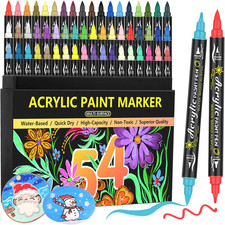 54-Color Acrylic Paint Pens - Dual Tip Paint Markers with Fine Brush Tips, Pre