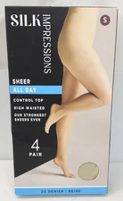 Silk Impressions Pantyhose 4 Pack Small Beige 20 Denier Sheer NEW