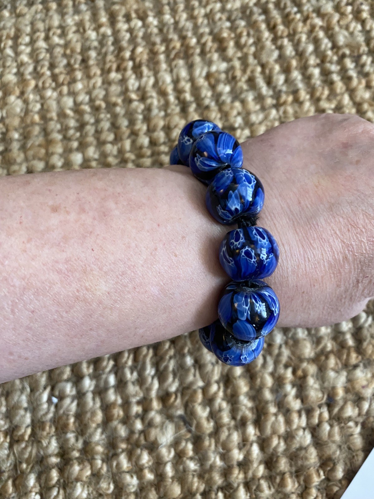 Statement Blue Chunky Patterned Bead Necklace And… - image 11