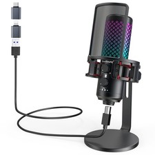 USB Microphone for iPhone iPad Phone PC,RGB Gaming Microphone with Full Metal...