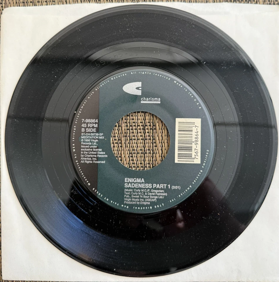 Enigma - Sadness Part 1 / Sadness Part 1 (Meditation Mix) - Charisma 7-98864 - M Foto 2 de 2