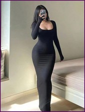 Women's Solid Long Sleeve Bodycon Dress, Chic Basic Minimalist Causual