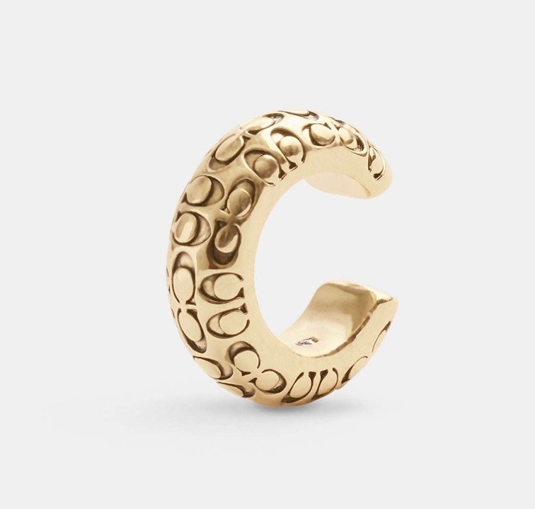 Coach Signature single Ear Cuff Black Enamel Crystal Gold-tone