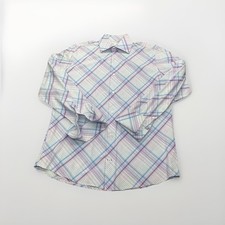 Banana Republic Dress Shirt Mens L 16-16.5 White Purple Blue Fitted French Cuff
