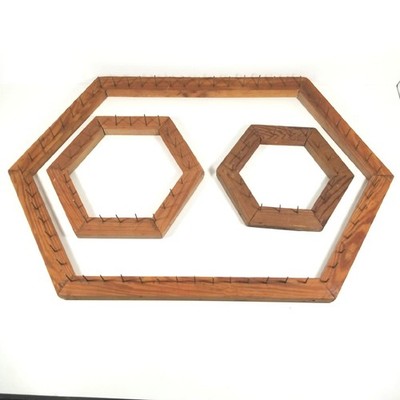 3 Vintage Wooden Lap Loom Lot Hexagon Handmade Different Sizes Weaving Crafts