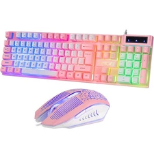 CHONCHOW RGB Gaming Keyboard and Mouse 1921P Pink Keyboard LED Backlit USB Wired