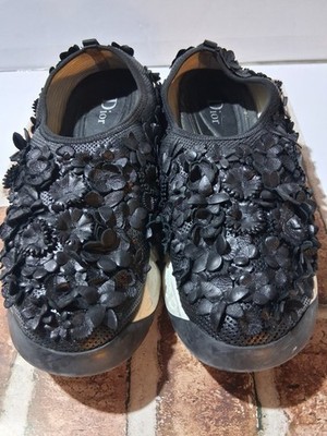 Dior Fusion Floral Embellished Black Mesh Slip-On Trainers Size 41  Womens